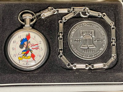 Disney Mickey Mouse 1976 Bicentennial Pocket Watch in Original Box