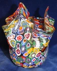 Vintage Italian MURANO Venetian Blown Glass Millefiori Handkerchief Vase