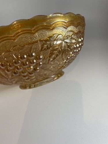 Vintage Imperial Marigold Carnival Glass, Depression Glass Bowl, Grapes - Picture 4 of 8