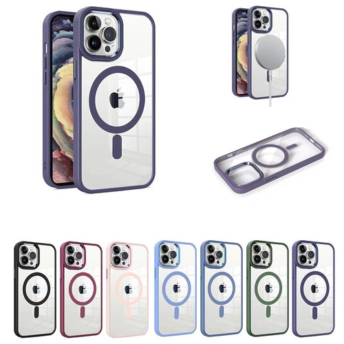Clear Back Colored Frame Magnetic Case for iPhone 15/15 Plus/15 Pro/15 Pro Max - Picture 1 of 14