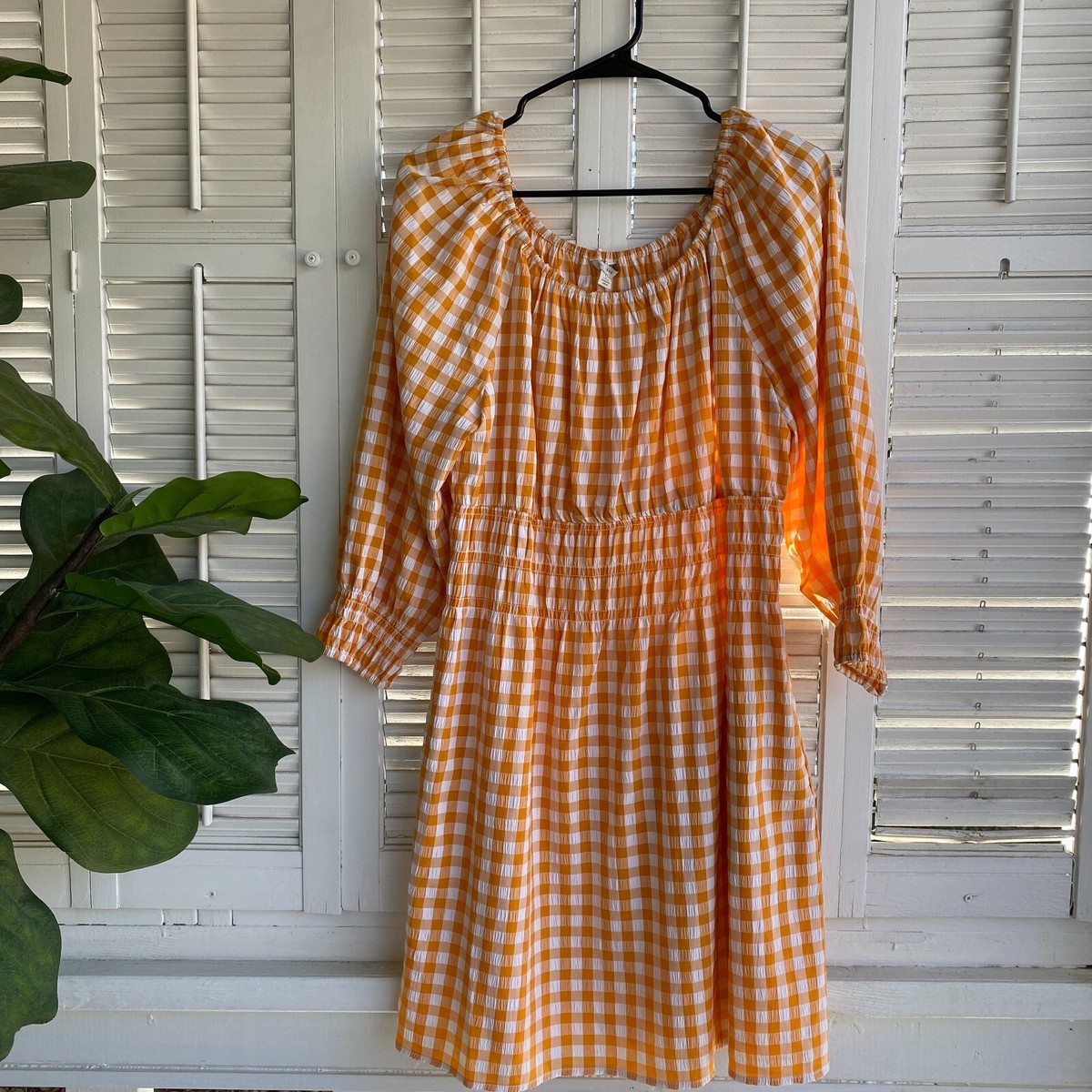 Est. 1946 Plaid Dress L Women's Orange Picnic Checkered Garden Stretch  Elastic | eBay