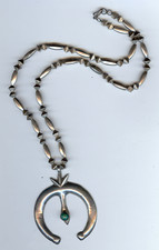 VINTAGE NAVAJO INDIAN SILVER TURQUOISE NAJA BEADED NECKLACE
