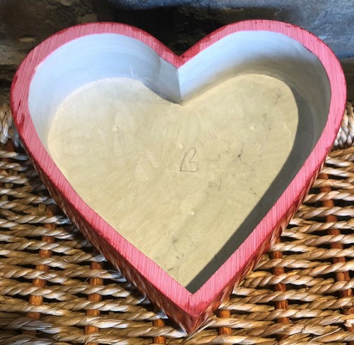 Hand Carved and Painted Red Soapstone Heart Shaped Box - Picture 2 of 6