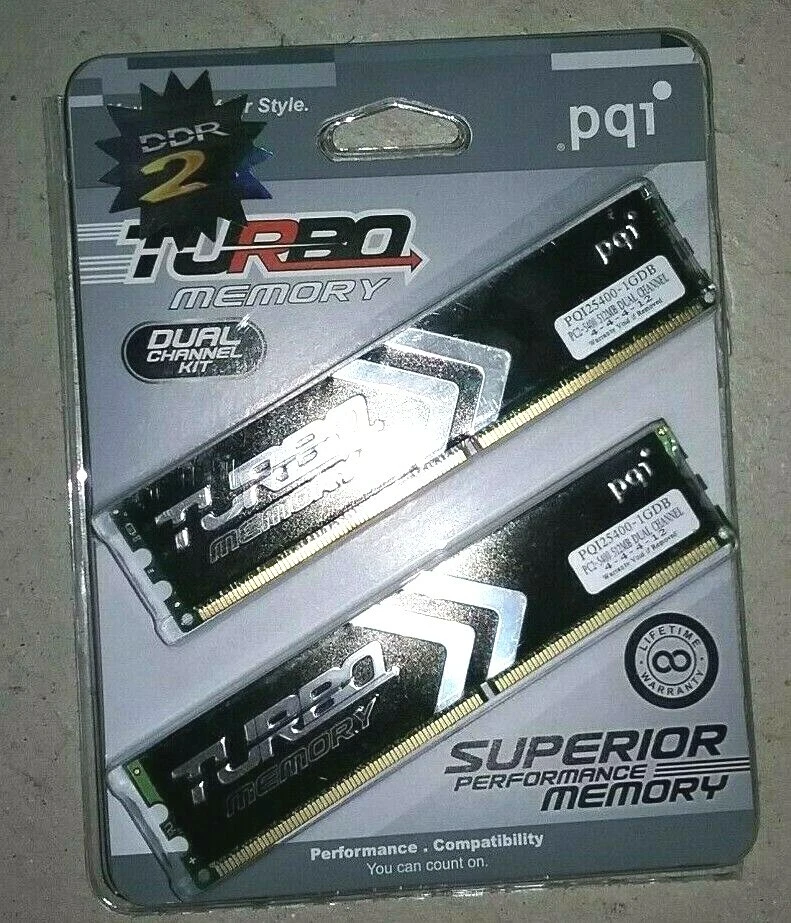 PQI TURBO PQI25400-1GDB 1GB (2x512MB) PC2 5400 DDR2 RAM Dual Channel Pair - Image 2 of 2
