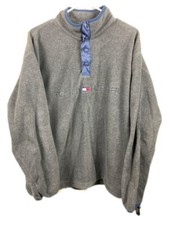 Vtg Tommy Hilfiger Fleece Sweater Mens Size L Gray Long Sleeve Spell Out 90s Y2K