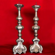 CANDELIERI 1700 XXL ANTICHI CHIESA ALTARE TORCIERI LEGNO ARGENTATO LACCATO CRIST