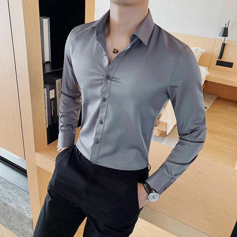 British Style Long Sleeve Shirt Men Clothing Business Wear Chemise