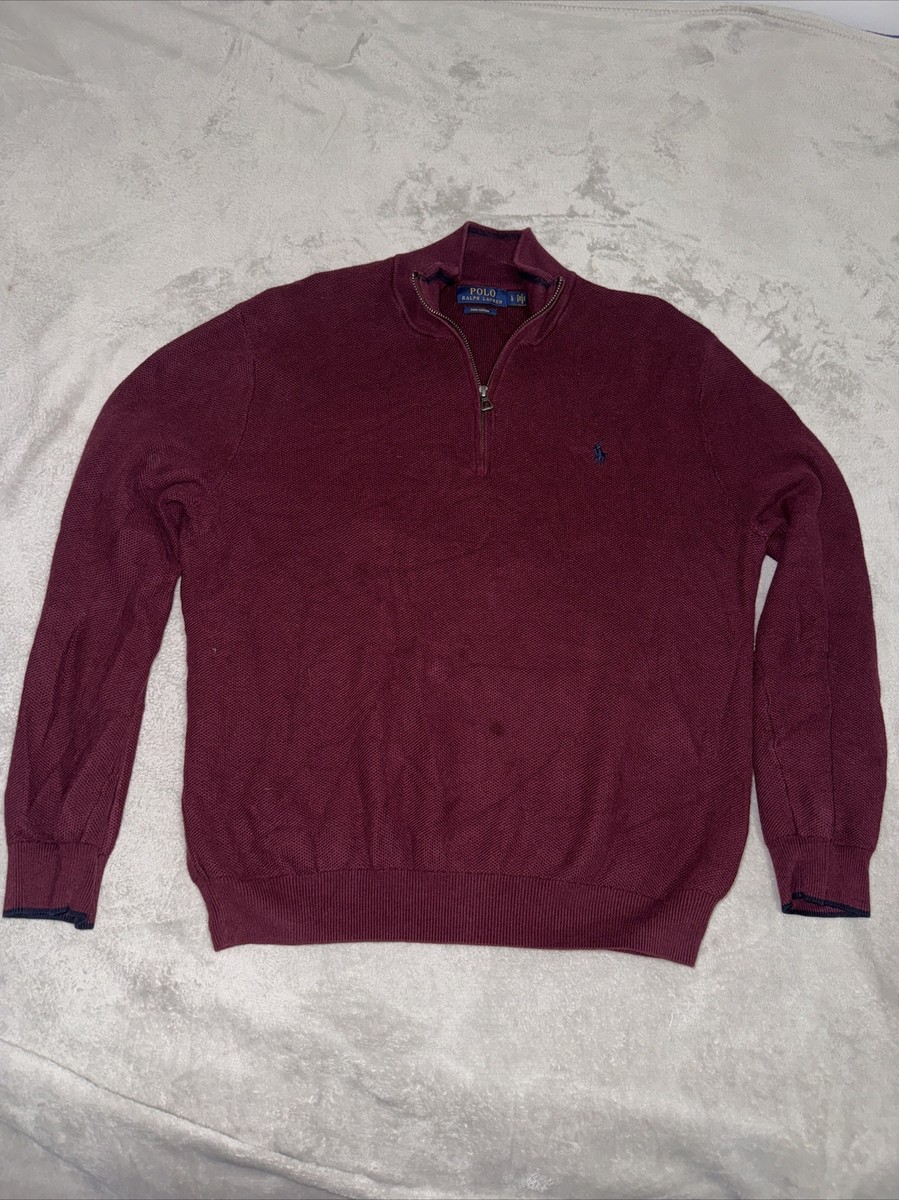 Polo Ralph Lauren Men's Pima Cotton Quarter-Zip Burgundy Polo Ralph Lauren Men's Pima Cotton Quarter-Zip Burgundy