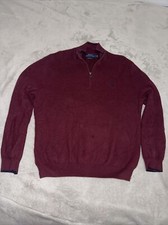 Polo Ralph Lauren Men's Pima Cotton Quarter-Zip Burgundy Sweater Sz L Pony Flaw