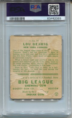 1933 Goudey Lou Gehrig Rookie Card Graded PSA 1 Eye Appeal Baseball #160 - Picture 2 of 2