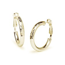 Diamond Cut Clutchless 4x30mm Hoop Earrings in Gold Plated Sterling Silver