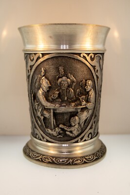 Unique SKS ZINN 95% Pewter Cup, 3 Raised Relief Designs, Made in West Germany