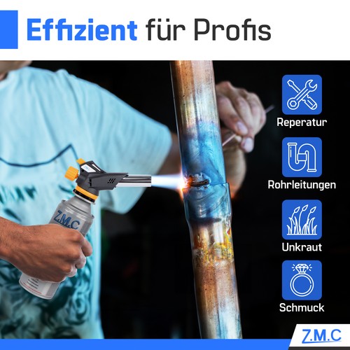 Gasbrenner Bunsenbrenner Lötlampe Lötbrenner Gasanzünder + 10 Gaskartuschen 227g - Bild 7 von 9