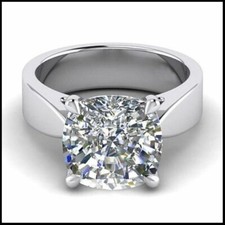 Lab Created 4CT Cushion Solitaire Diamond Engagement Ring 14K White Gold Finish