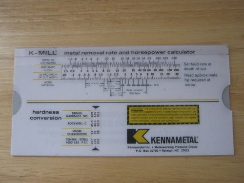 Kennametal K-Mill Feed and Speed Calculator for Milling with Hardness Conversion