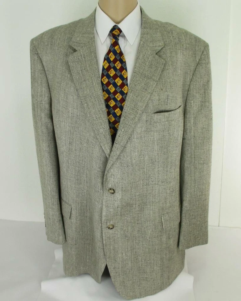 52 L Jos A Ufer Beige Reine Seide Tweed 2 Knöpfe Herren Jacke Sport Blazer Mint - Bild 2 von 4