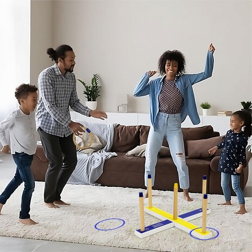 Garden Quoits Wooden Ring Toss Game, Outdoor Family Lawn Fun, 5 Rope 10 Rings - Picture 3 of 7