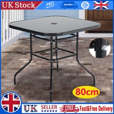 80cm Dining Table Outdoor Garden Patio Square Metal Glass Top with Parasol Holes