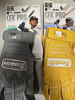 3-2025-Franklin CFX Pro Hi Lite Adult Baseball Batting Gloves Gray  Blue,yellow-L