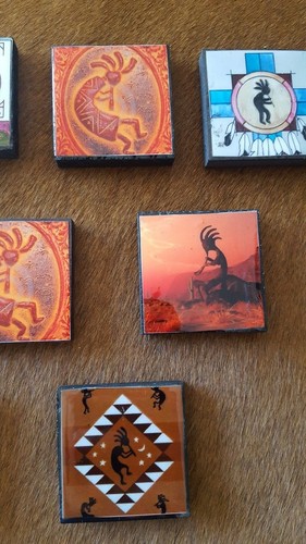 WOOD MAGNETS , KOKOPELLY ,WHOLESALE SET OF 10 SQUARE MAGNETS , SANTA FE STYLE - Picture 3 of 5