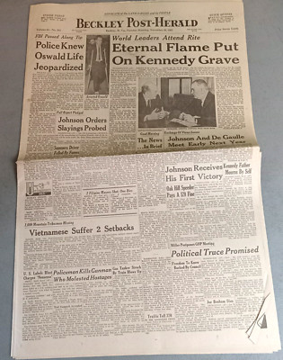 BECKLEY POST HERALD WV Nov 26, 1963 ETERNAL FLAME PUT ON KENNEDY GRAVE JFK