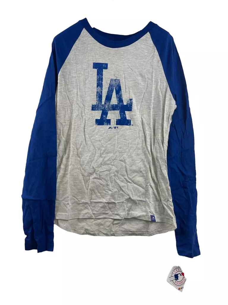 Majestic Youth Los Angeles Dodgers Raglan Long Sleeve Shirt Blue & Gray  XL-18