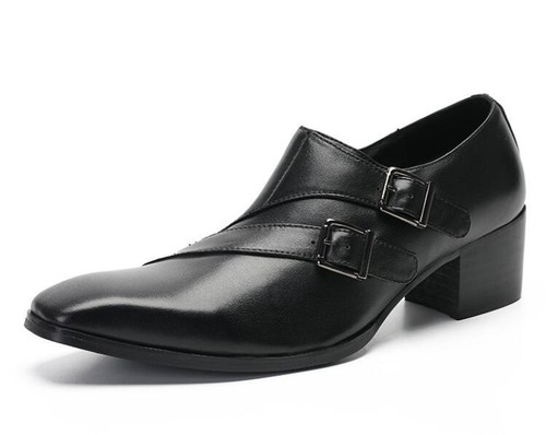 Scarpe eleganti da uomo moda punta fibbia cinturino pelle nera scarpe business  - Foto 1 di 7