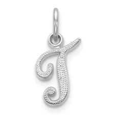 Real 14ktW White Gold Casted Script Letter T Initial Charm