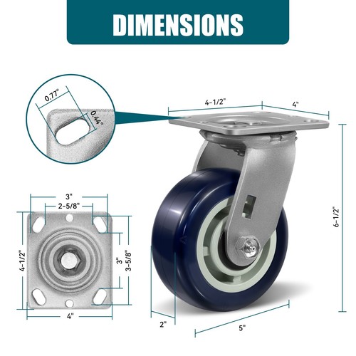 5 Inch Polyurethane on Polypropylene Heavy Duty Casters ,Capacity 800-3200LB - Picture 58 of 63