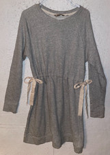Athleta Studio Cinch Sweatshirt Bow Dress Heather Gray Size M terry fleece
