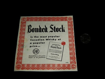 Vintage Advertisement, BONDED STOCK CANADIAN WHISKEY, Time Magazine 1954, G&W