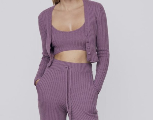 ZARA RIBBED KNIT TOP TRF PURPLE V-NECK STRAPS NEW FW20 SIZES S M L REF.  5755/124 | eBay
