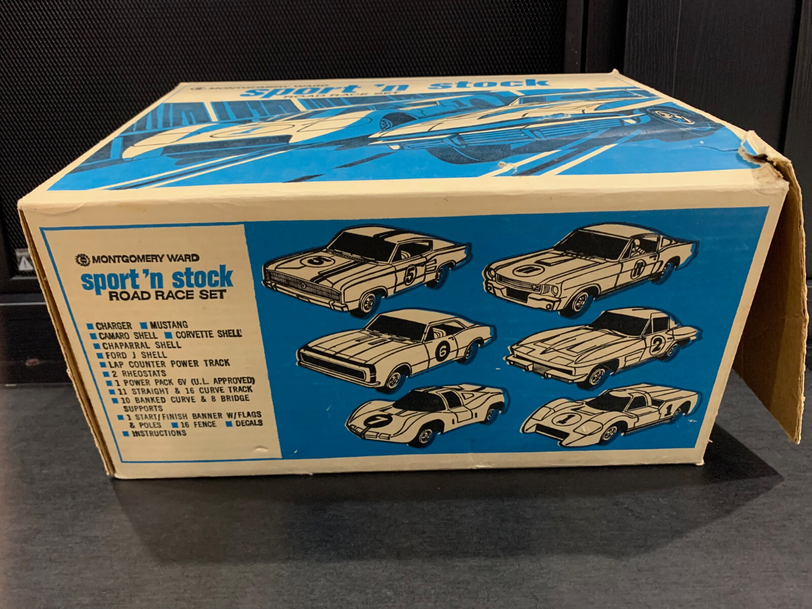 1967 Eldon 1/32 Slot Car Set sport 'n stock Montgomery Ward Road Race Set