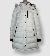 Moose Knuckles Women's White Watershed Shearling Trim Down Parka Jacket Coat XL