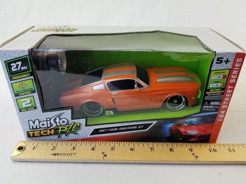 Maisto Tech R/C 1967 Ford Mustang GT Orange/Silver Stripes 1:24 27MHZ New in Box - Picture 7 of 7