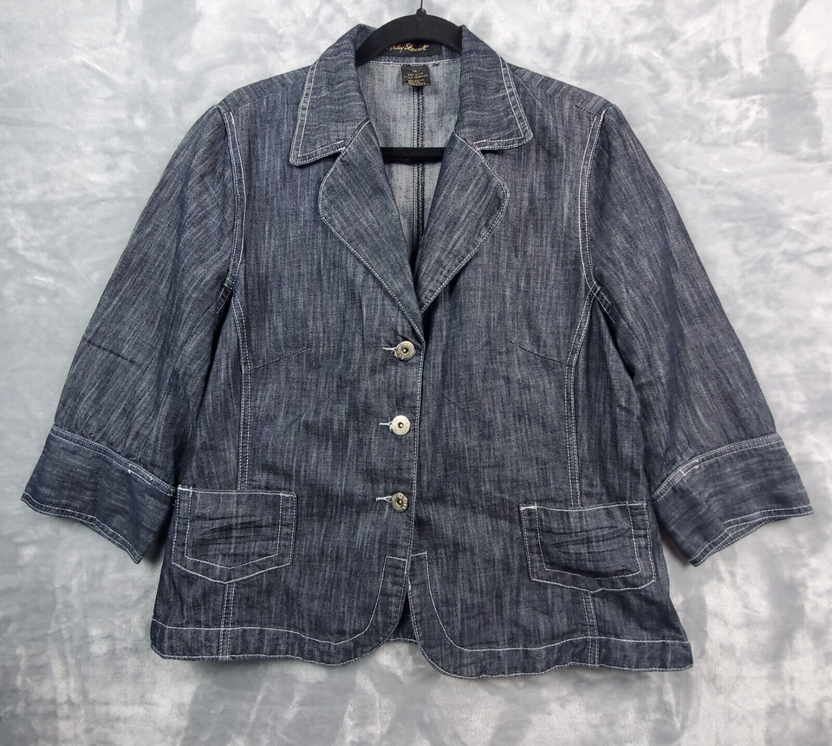 Ashley Stewart Women Denim Jacket w Pockets Blue 3/4 Sleeve Size 
