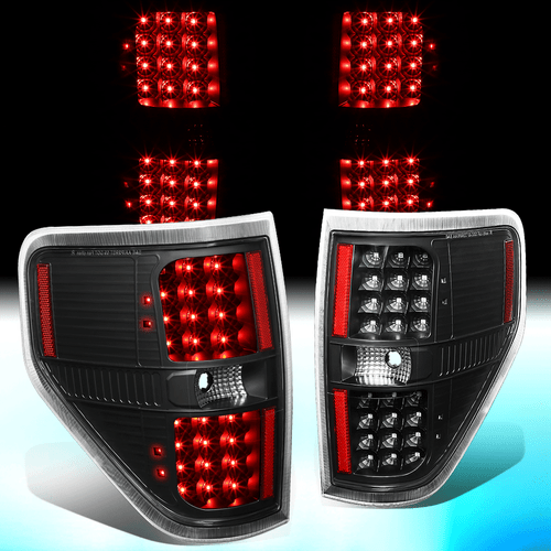 FOR 2009-2014 FORD F150 PAIR FULL LED TAIL LIGHT REAR BRAKE LAMPS(BLACK/CLEAR) - Picture 1 of 10