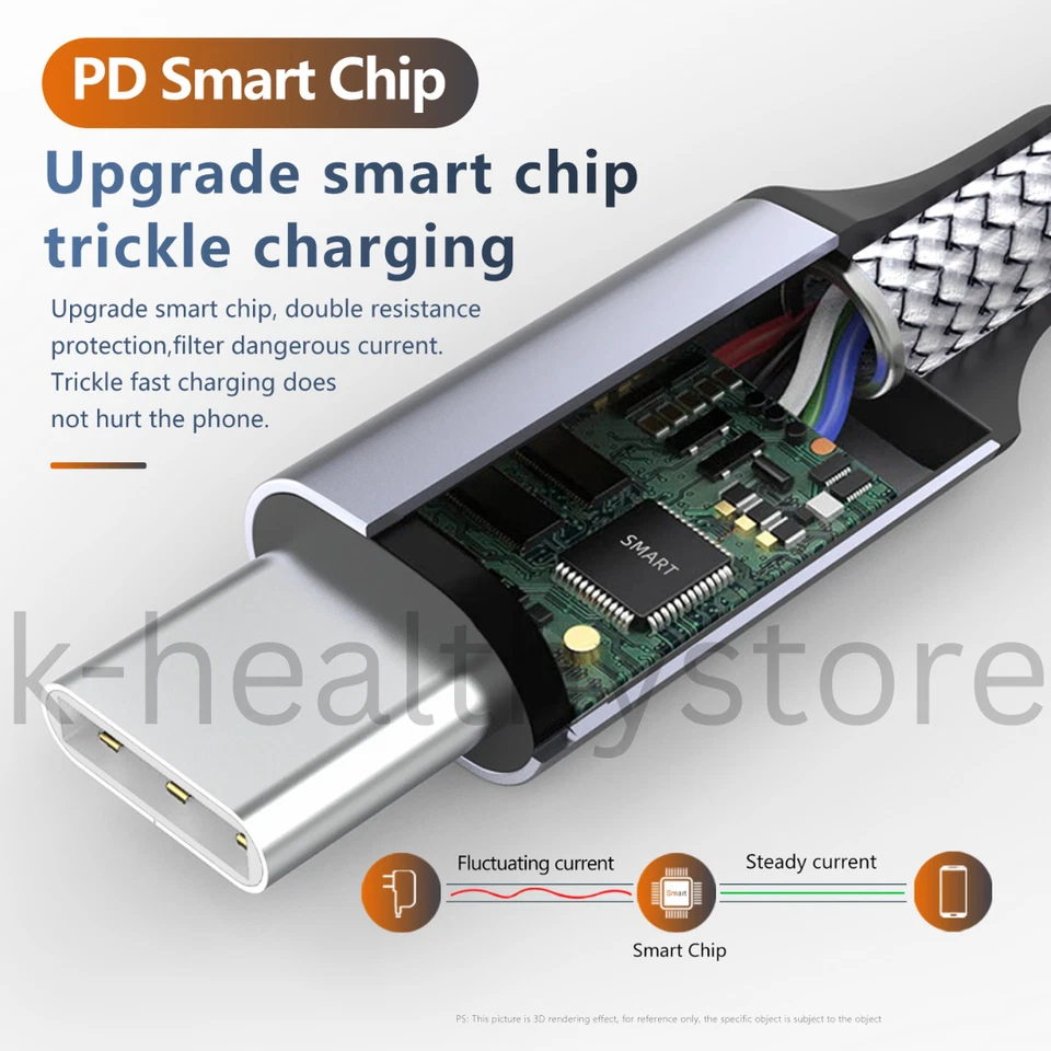 USB-C to USB-C Cable Male Type-C  Fast Charger Cable Charging Data Sync Cord 6ft - Image 2 of 4
