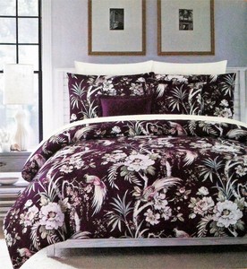Nicole Miller Full Queen Plum Burgundy Birds Flowers Duvet Cover