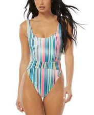 Vince Camuto Womens Size 6 High Leg Cut-Out One-Piece Swimsuit Striped