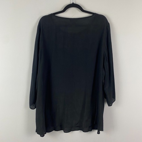 Camicetta Catherines con scollo ricamato taglia 2X nera maniche a 3/4 trasparente - Foto 7 di 11