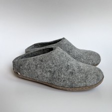Glerups Slippers Gray Felted Wool Slip On Leather Bottom Size 39 EU- 8.5 W US