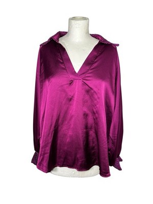 Made in Italy Fuchsia Satin Bluse UK 16 Pailletten Kragen Top