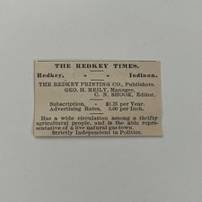 The Redkey Times Geo H Meily Manager Redkey IN 1890 Newspaper Ad SAI9-S46