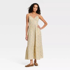 Women Pullover Maxi A-Line Dress - Universal Thread Yellow Floral M