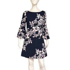 Eliza J Navy Blue Pink Floral Bell Sleeve Shift Dress Women 10 Elegant Wedding