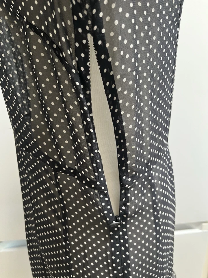 Joie Sheer Negro Punto Seda Gasa Vestido Largo Cuello Alto Manga Larga Niveles Talla 4 Foto 4 de 4