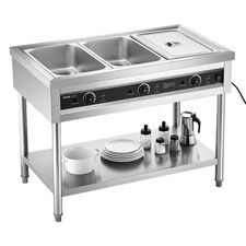 3-Pan Commercial Food Warmer, Electric Steam Table with Independent Temper