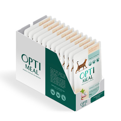 OPTIMEAL Nassfutter für ausgewachsene Katzen Kaninchen in weißer Sauce 12 x 85g