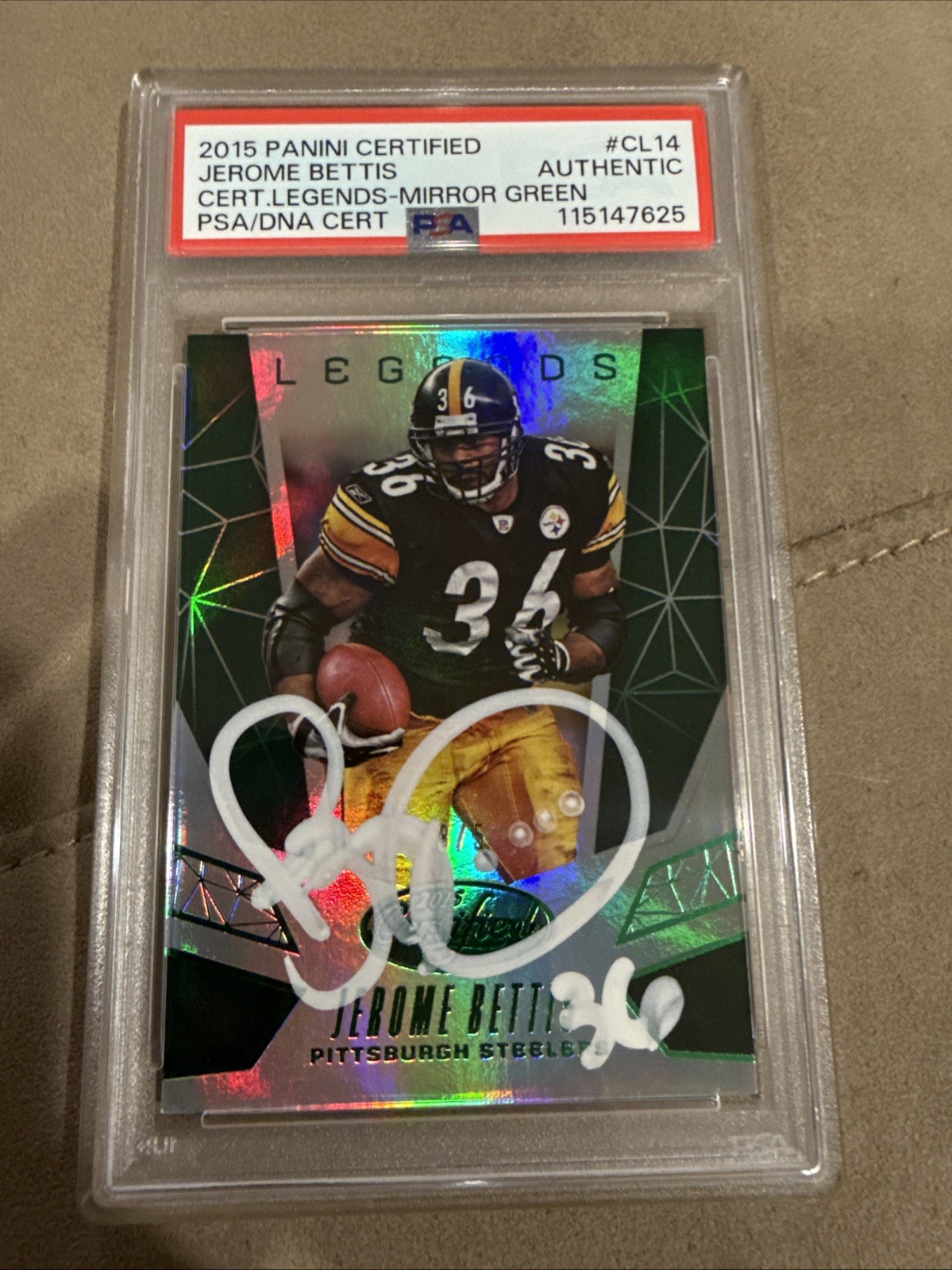Jerome Bettis Autographed Signed 2015 Certified Legends Mirror Green /5 PSA Authentic 